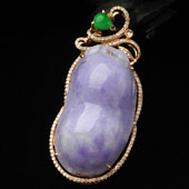 糯冰种紫罗兰缅甸翡翠A货镶玫瑰金四季豆胸坠（真钻）