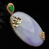 糯冰种紫罗兰缅甸翡翠A货镶玫瑰金胸坠（真钻）