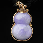 糯冰种紫罗兰缅甸翡翠A货镶玫瑰金葫芦胸坠（真钻）