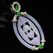 糯冰种紫罗兰缅甸翡翠A货镶白金心心相印胸坠（真钻）