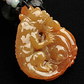 糯冰种红黄翡缅甸翡翠A货福寿如意挂件