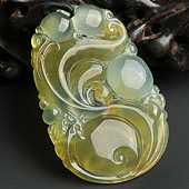 冰种褐黄翡缅甸翡翠A货龙行如意挂件