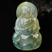 冰种黄翡飘花缅甸翡翠A货观音挂件