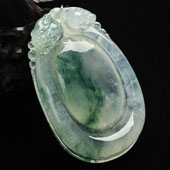 冰种飘花缅甸翡翠A货双龙如意挂件