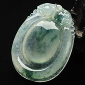 冰种飘花缅甸翡翠A货双龙如意挂件