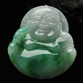 糯冰种飘翠缅甸翡翠A货玉佛挂件