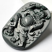 冰种墨翠缅甸翡翠A货钟馗打鬼挂件