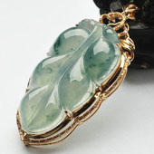 冰种飘花缅甸翡翠A货镶玫瑰金金枝玉叶胸坠（真钻）