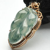 冰种飘花缅甸翡翠A货镶玫瑰金金枝玉叶胸坠（真钻）