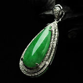 冰种飘翠缅甸翡翠A货镶白金水滴胸坠（真钻）