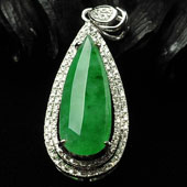 (超值推荐)冰种飘翠缅甸翡翠A货镶白金水滴胸坠（真钻）