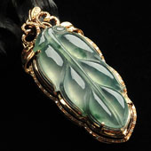 冰种飘花缅甸翡翠A货镶玫瑰金金枝玉叶胸坠（真钻）