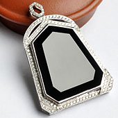 玻璃种墨翠缅甸翡翠A货镶白金胸坠（真钻）