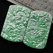 糯冰种飘翠缅甸翡翠A货万里长城挂件（一对）