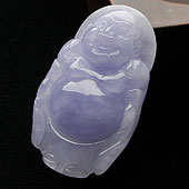 糯冰种紫罗兰缅甸翡翠A货站佛挂件
