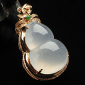 冰种无色缅甸翡翠A货镶玫瑰金葫芦胸坠（真钻）