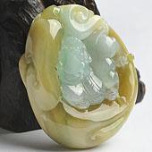 糯冰种三彩缅甸翡翠A货事事如意挂件