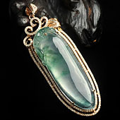 冰种飘花缅甸翡翠A货镶玫瑰金福瓜胸坠（真钻）