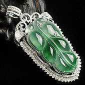 冰种飘花缅甸翡翠A货镶白金金枝玉叶胸坠（真钻）