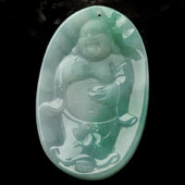 糯冰种晴水缅甸翡翠A货站佛挂件