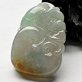 冰种飘翠略带黄翡缅甸翡翠A货蝙蝠如意挂件