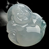 冰种飘花缅甸翡翠A货玉佛挂件