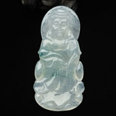 冰种飘花缅甸翡翠A货站观音挂件