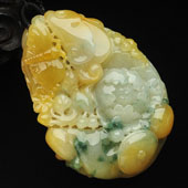 糯冰种黄翡飘花缅甸翡翠A货蝶恋花挂件