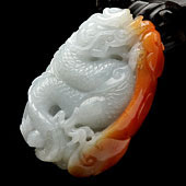 糯冰种晴水红黄翡缅甸翡翠A货龙行如意挂件