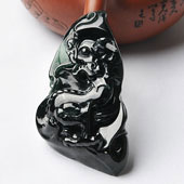 冰种墨翠缅甸翡翠A货龙行如意挂件