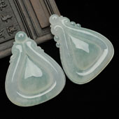 糯冰种晴水缅甸翡翠A货双龙如意挂件（一对）