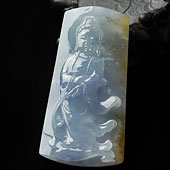 冰种紫罗兰褐黄翡缅甸翡翠A货站观音挂件