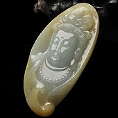 糯冰种晴水黄翡缅甸翡翠A货观音头挂件