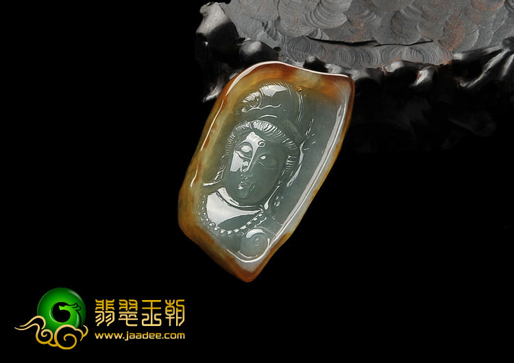 冰种褐黄翡晴水缅甸翡翠A货观音头挂件
