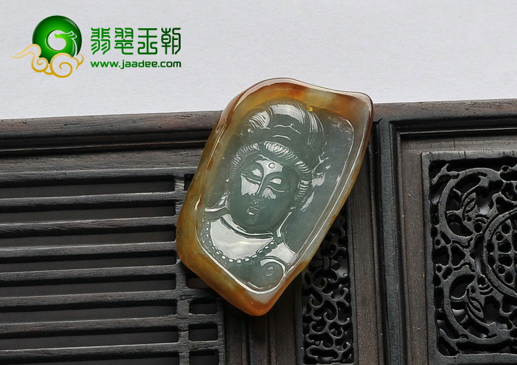 冰种褐黄翡晴水缅甸翡翠A货观音头挂件