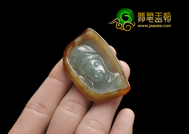 冰种褐黄翡晴水缅甸翡翠A货观音头挂件