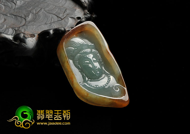 冰种褐黄翡晴水缅甸翡翠A货观音头挂件