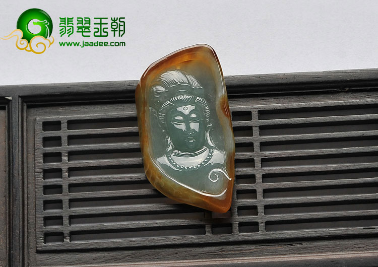 冰种褐黄翡晴水缅甸翡翠A货观音头挂件