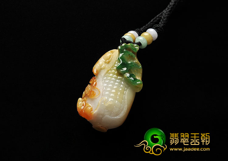糯冰种三彩缅甸翡翠A货玉米挂件