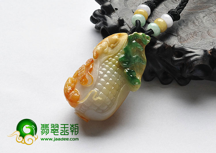 糯冰种三彩缅甸翡翠A货玉米挂件