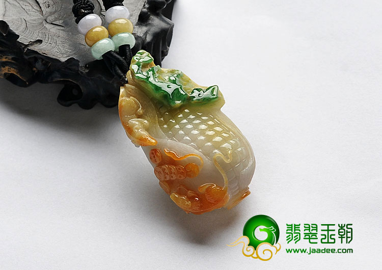 糯冰种三彩缅甸翡翠A货玉米挂件