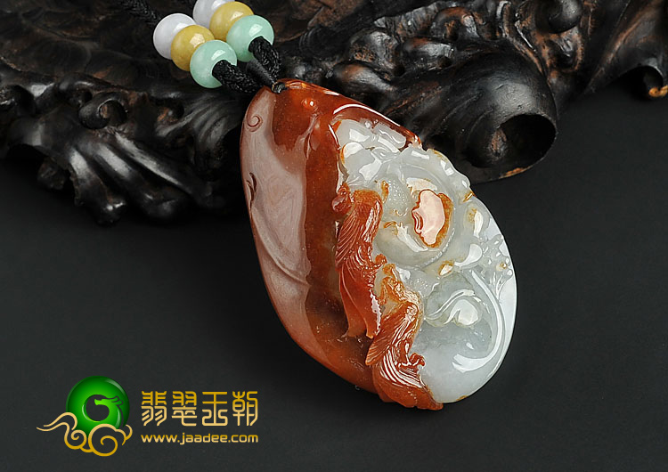 糯冰种褐红翡缅甸翡翠A货花开富贵挂件