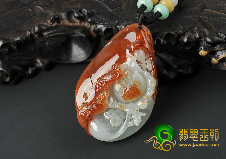 糯冰种褐红翡缅甸翡翠A货花开富贵挂件