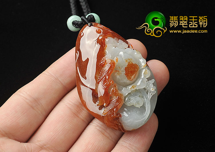 糯冰种褐红翡缅甸翡翠A货花开富贵挂件