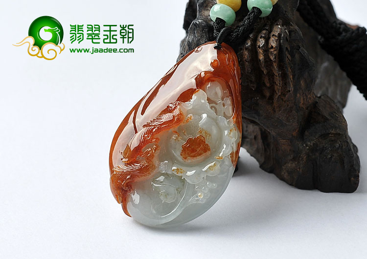 糯冰种褐红翡缅甸翡翠A货花开富贵挂件