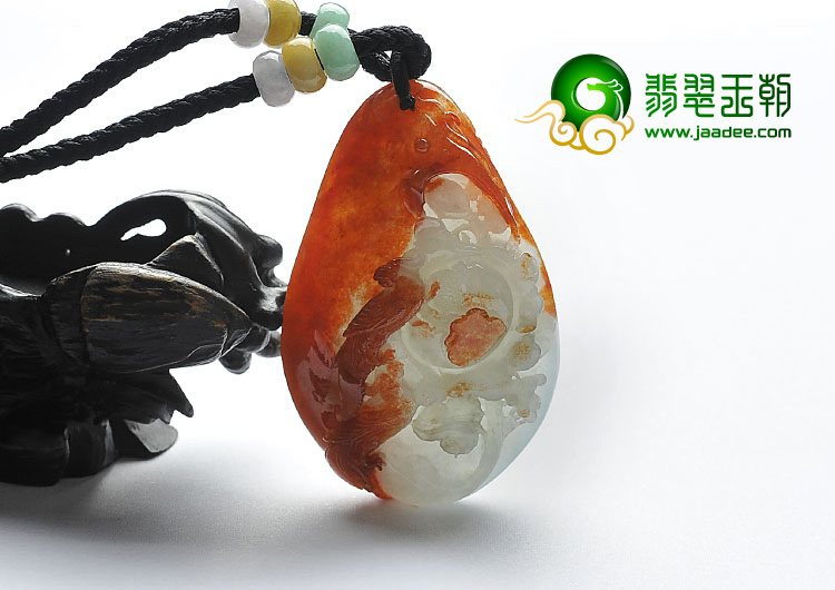 糯冰种褐红翡缅甸翡翠A货花开富贵挂件