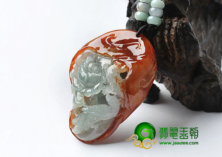 糯冰种红黄翡缅甸翡翠A货花开富贵挂件