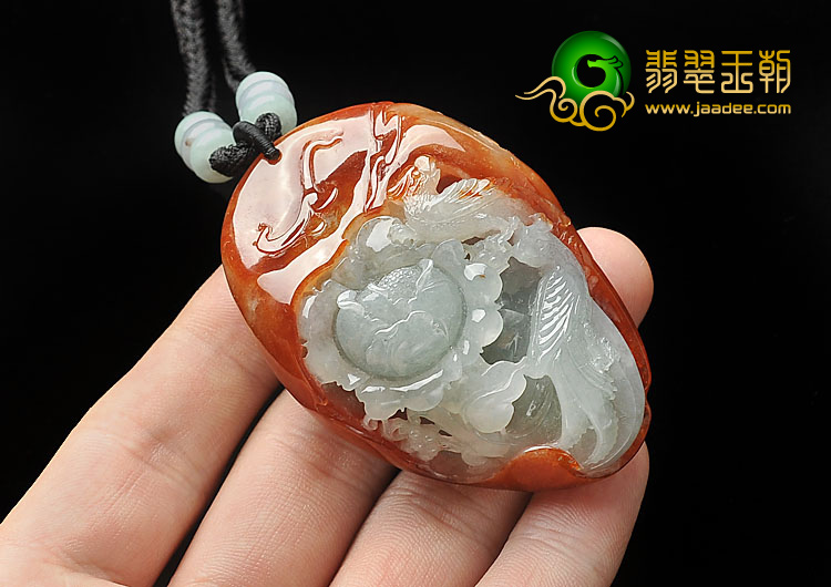 糯冰种红黄翡缅甸翡翠A货花开富贵挂件