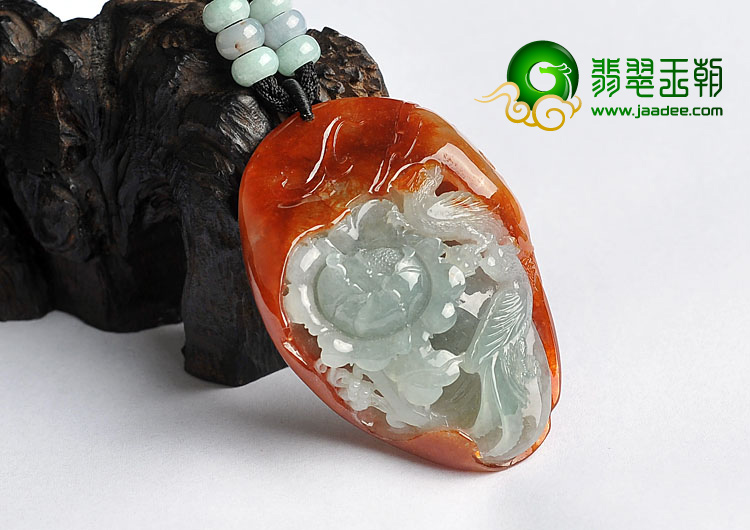 糯冰种红黄翡缅甸翡翠A货花开富贵挂件