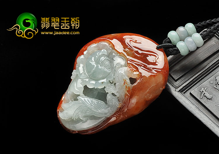 糯冰种红黄翡缅甸翡翠A货花开富贵挂件